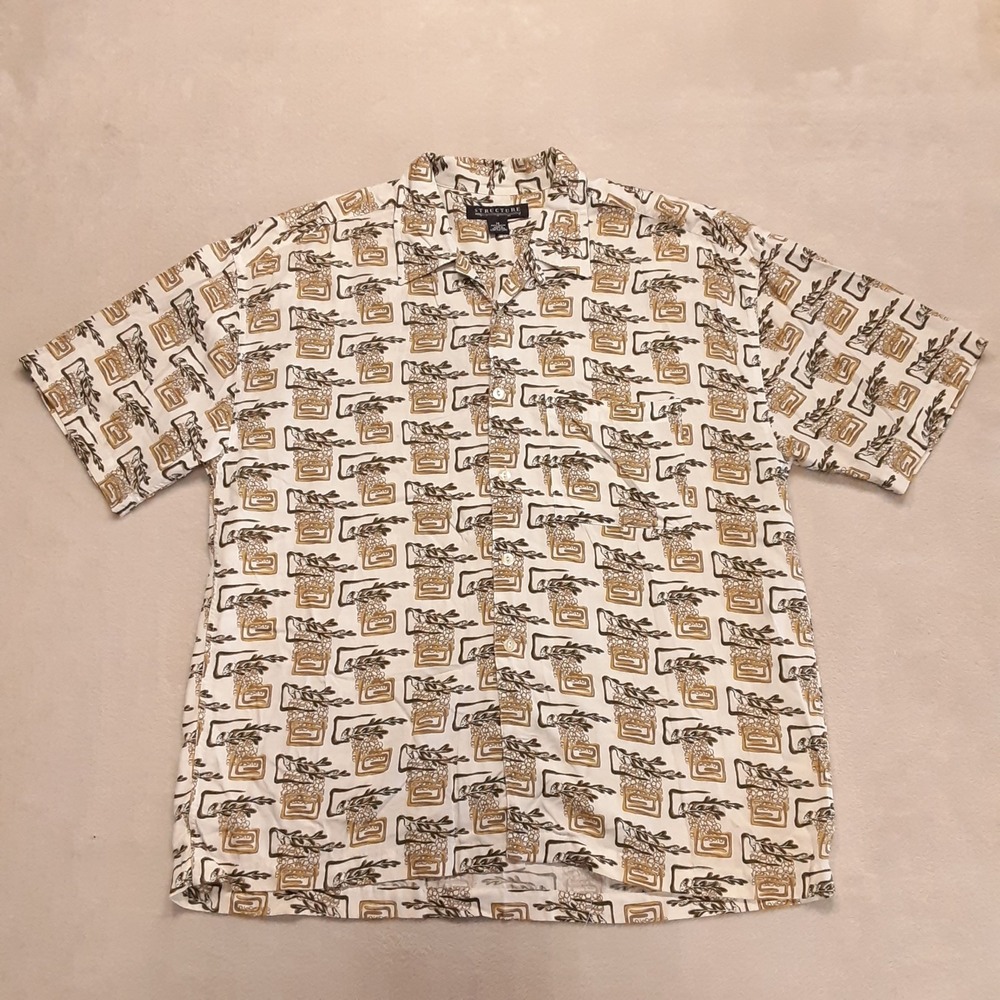 Vintage Structure Mens SS Rayon Button Shirt M Rayon Greek-Themed Novelty Print